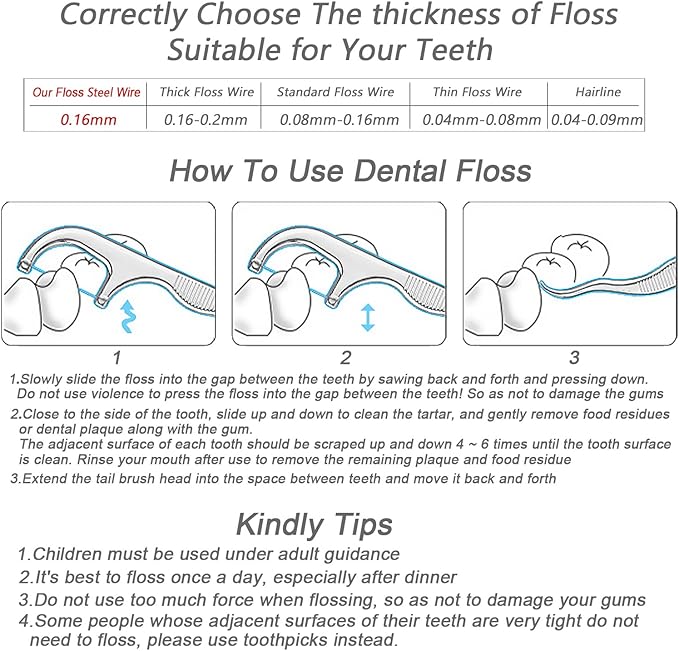 Toothpicks Pocket Set, Dental Floss Picks Kit Reusable, Stainless Steel Teeth Cleaning Tools, Tooth Picker Oral Hygiene Travel (1 Set)