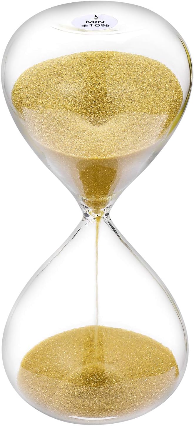 SuLiao Sand Timer 5 Minute Hourglass: 5.1 Inch Gold Sand Clock, Large Sand Watch 5 Min, Hour Glass Sandglass for Kids, Games, Classroom, Home, Desk, Office Decorative