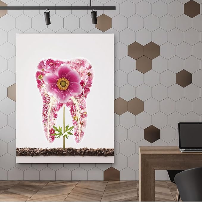 SchindlerBang Dental Assistant Appreciation Gift,Blossoming Tooth Floral Art,Clinic Wall Decor,Nurse Thank You Present,12x16inch Framed Print Ready to Hang