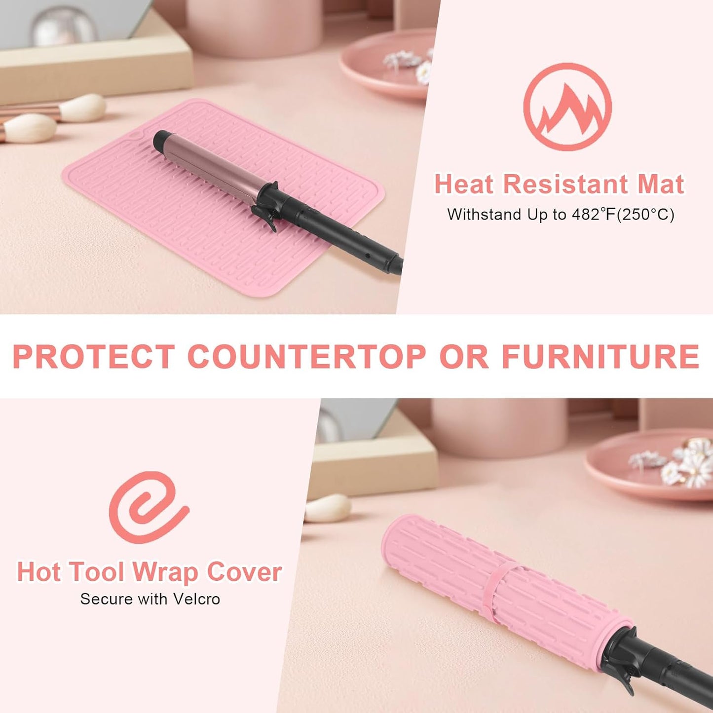 AMIJEAL Oversize Silicone Heat Resistant Mat for Hair Tools, Curling Iron Mat, Hot Tools Holder, Portable Flat Iron Hair Straightener Pad Cover for Travel Vanity Salon(14.2" x 11.0")