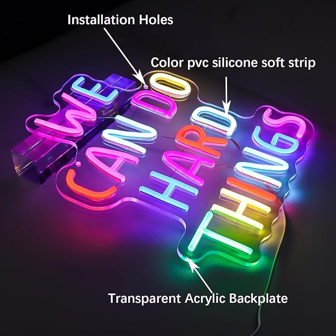 We Can Do Hard Things Neon Sign Classroom Decor Inclusive Decoration Welcome Gift Teacher Present Wall Sign for Primary Schools and Kindergartens Birthday (11.4×12.8)