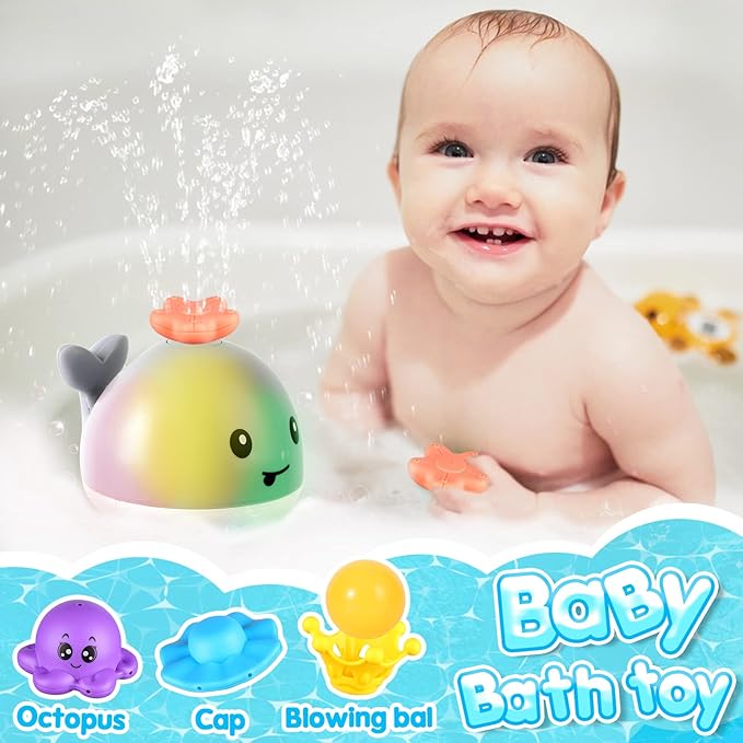 Gigilli Baby Bath Toys with 4 Modes, Bath Toys for Kids Ages 1-3, 1 Year Old Boy Girl Gifts Christmas Stocking Stuffers for Babies 6-12-18 Months, Light Up Whale Bath Toy Toddler Birthday Bathtub Toy