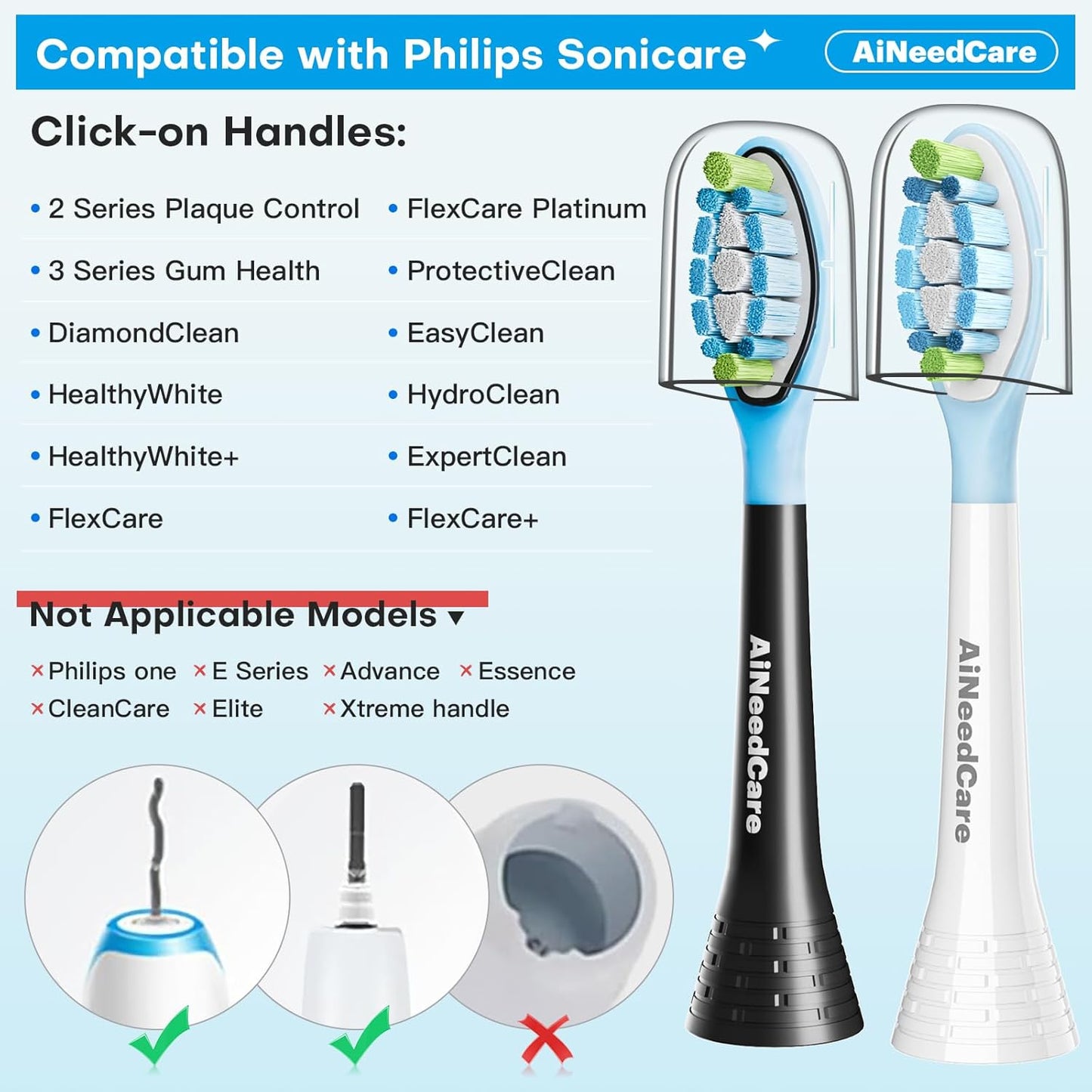 Sonicare Replacement Heads, Electric Toothbrush Replacement Heads Compatible with Philips Sonicare - 12 Pack (6 White+ 6 Black)