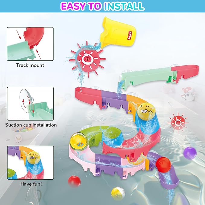 Mostop Toddler Bath Toys for Kids Ages 4-8 - Duck Slide Baby Bathtub Toys with Shower Head - Fun DIY Suction Cup Bathtub Time Wall Track Building Set- Birthday Gift for Baby Boys Girls 3+ Year Old