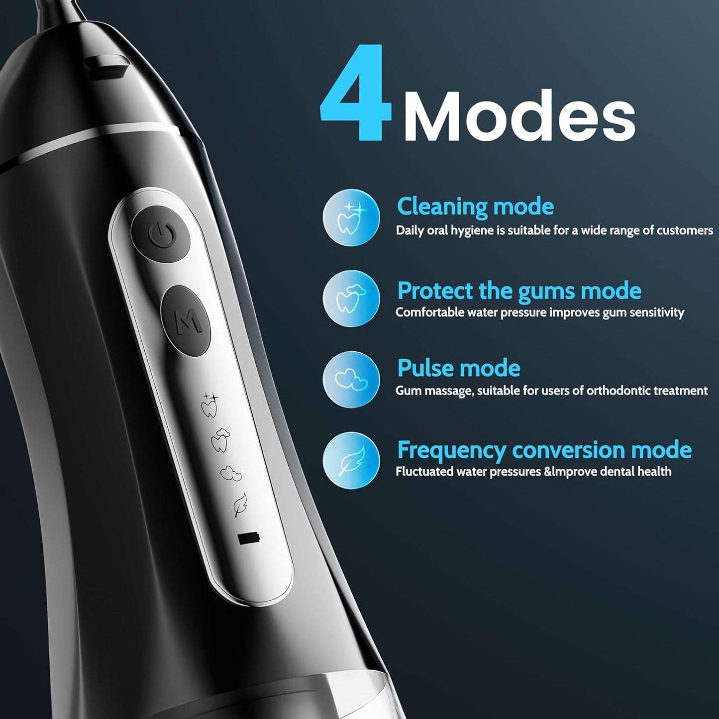 Water Flossers for Teeth, Electric Floss for Adults, Water Dental Picks for Teeth Cleaning and Flossing, Portable Flossers for Travel Size, Travel Bag and 4 Tips, IPX7 Waterproof - Black