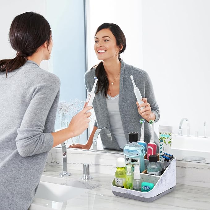 Chintu Toothbrush Holders for Bathrooms, Kids Electric Tooth Brush Holder and Toothpaste Holder for Bathroom Accessories Organizer with Tray, Multi-Slots (Large)