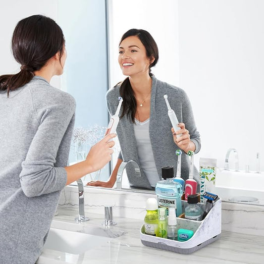 Chintu Toothbrush Holders for Bathrooms, Kids Electric Tooth Brush Holder and Toothpaste Holder for Bathroom Accessories Organizer with Tray, Multi-Slots (Large)