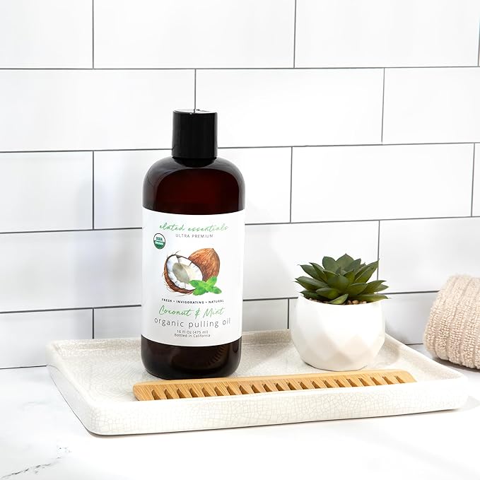 Coconut Oil Pulling for Teeth and Gums 16oz Value Size, USDA Certified Organic Peppermint Flavored CocoMint Mouthwash - Vegan, Non-GMO, Cruelty-Free, Cold-Pressed and Steam Distilled