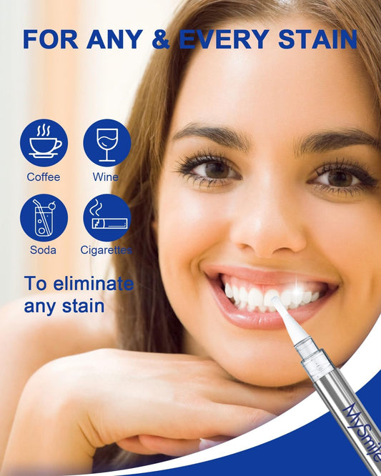 MySmile Non-Sensitive Teeth Whitening Pen Mint Gel Enamel Safety 8ML 30+ Treatments Fast Remove 20 Years of Stains Care Oral Bright Smile Alternative Teeth Whitening Strips ﻿