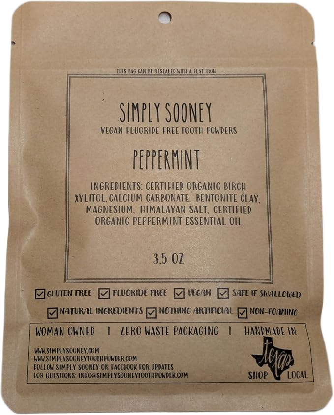 Zero Waste up to 6 Month Supply Organic Vegan Fluoride Free Tooth Powder Peppermint Flavor- Ships Without Any Plastic Packaging I Natural Whitening I Stronger Teeth