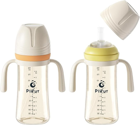 Piifur Sippy Cups for Toddlers 1-3 No Spill Straw with Handle Water Bottle 2 Pack 10 Ounce