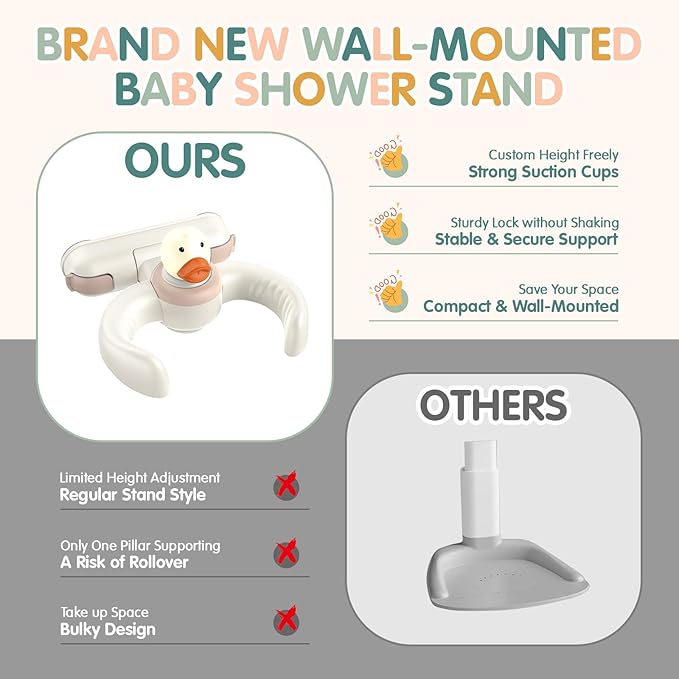 Baby Bath Stand-Baby Shower Stand Duck with Strong Suction Cups. Foldable Adjustable Bath Support for Infants Toddlers 8-36 Months, Babies Shower Gifts Soporte para Bañera de Bebé Toddler Bath Helper