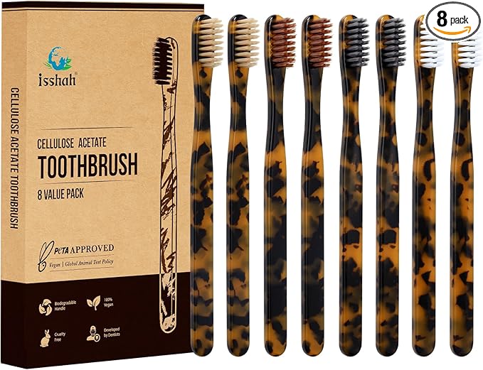 Biodegradable Eco-Friendly Cellulose Acetate Toothbrushes - 8 Count