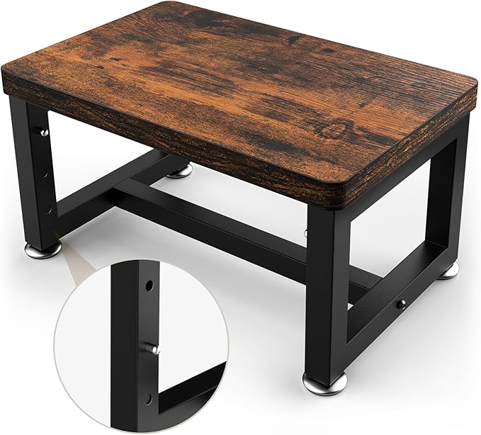 Step Stool, NomNest Height-Adjustable Wooden Step Ladder Metal Foot Stool Small Kitchen Stool Helper for Toddler Adults, Ladder Chair for Home Bedside Bathroom Sink Potty-Black