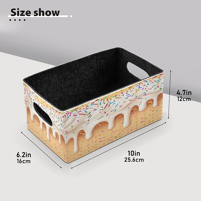 Kcldeci Ice Cream Cone Food Sweet Storage Bins Baskets for Organizing 2Pack, Sturdy Storage Basket Foldable Storage Baskets for Shelves Closet Nursery Toy