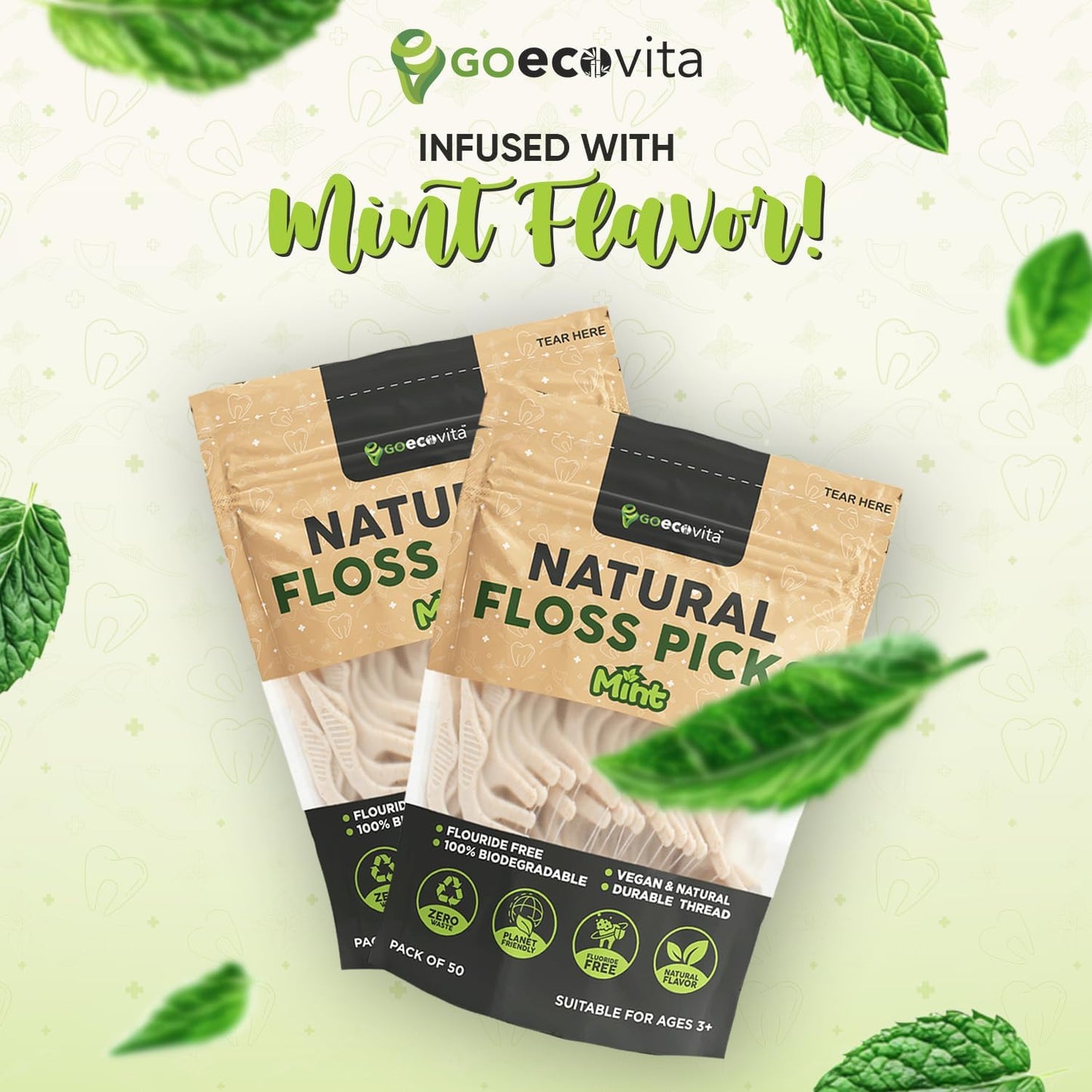 Biodegradable Floss Picks - Natural Straw Wheat Handle | Thin & Durable Thread for Tight Gaps! | Dental Flossers for Adults | Gentle on Gums & Teeth | Eco Friendly, Vegan, Natural (200 Pack, Mint)