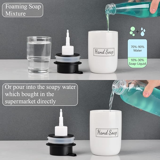 BosilunLife White Soap Dispenser Set - 2 Pack 12oz Ceramic Dish Soap Dispenser with Rust Proof Pump for Kitchen, Hand Soap and Lotion Set Suitable for Farmhouse Bathroom Decor with Waterproof Labels
