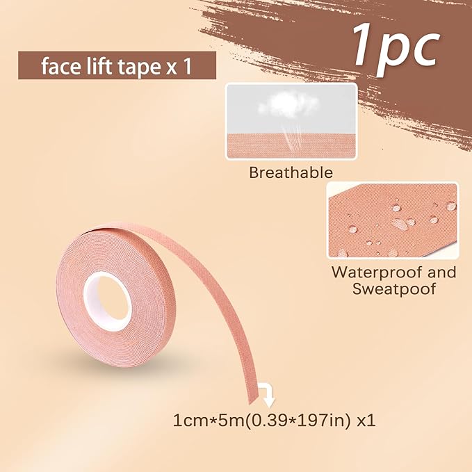1 Roll Instant Face Lift Tape, Facial Myofascial Patch for Wrinkles Treatment Sticker for V Line Lifting Sagging Skin, Forehead Fines, Eyelid, Nasolabial Folds, Laugh Neck Lines (1cm*5m)