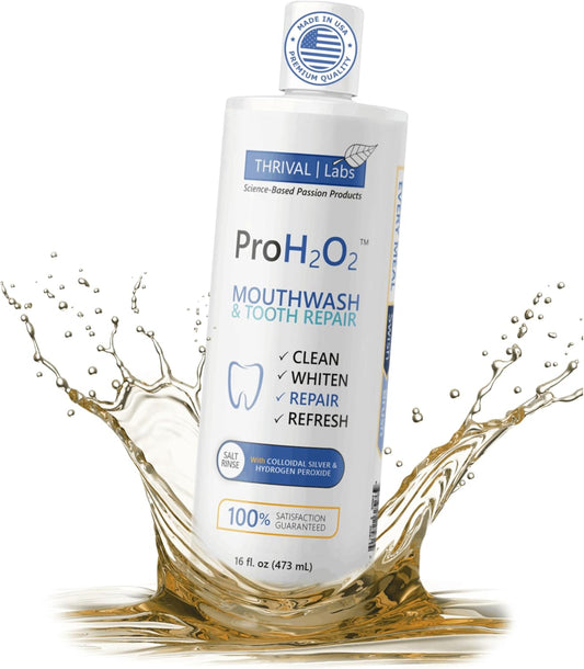 ProH2O2 Natural Mouthwash, Salt Swish, & Tooth Repair by Thrival Labs, Press Top Dispensing, 16 Fluid Ounces