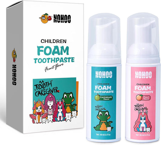 NOHOO Fluoride Free Foam Toothpaste Kids Fruit Flavour,Natural Training Toothpaste for Baby Toddler Children Oral Cleaning and Cavity Protection(Peach + Cantaloupe)
