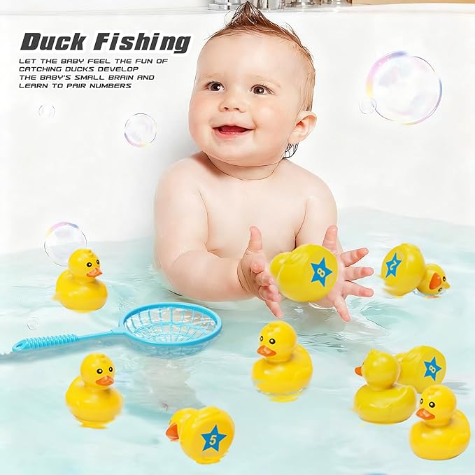 Duck Matching Bath Toys for Kids - 20 Plastic Ducks with Storage Bag | Fun Memory Games-Float Mini Duck Baby Bath Ducky Shower Toys-Water Outdoor Game for Children,Preschoolers,Birthday Party Carnival