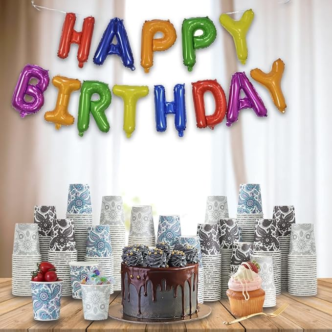 [300 Pack] 3 oz Disposable Paper Cups, Small Mouthwash 3 OZ Mini Bathroom Cups 3 Ounce for Supermarket, Birthday Party, Travel, Events, Picnic, BBQ (Paisley)