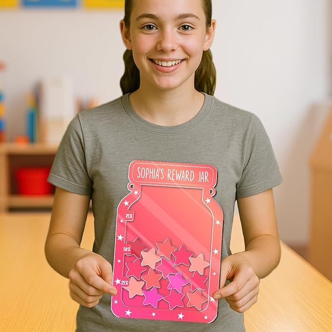 Custom Reward Jars for Kids - Magnetic Reward Jar for Classroom Behavior – Incentive Jar with Stars for Teachers & Kids – Class Rewards Chart, Potty Training, Behavior Management Tool, TT07