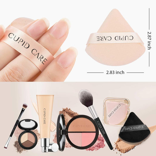 6 Pcs Triangle Powder Puff with 2 Travel Cases, Setting Powder Puffs for Face Powder and Foundation, Velour Makeup Puff for Loose Powder Body Powder, Skin-Friendly, Beauty Makeup Tools