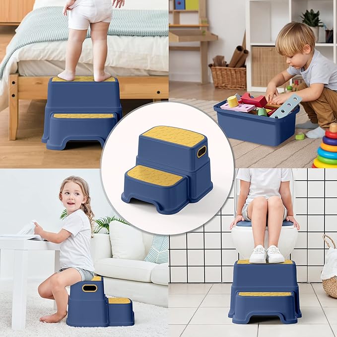 Toddler Step Stool for Kids - Non-Slip 2 Step Stool for Potty Training & Bathroom Sink, Dual Height 9.5", Sturdy Safety Nursery Stool for Kitchen & Toilet (Includes 2 Ducks)