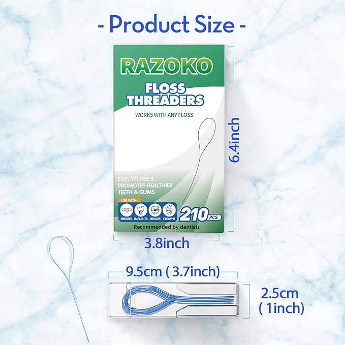 RAZOKO Floss Threaders | Dental Floss Threaders for Braces, Bridges, and Implants |210PCS (Pack of 3)