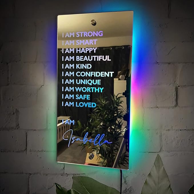 Personalised Name Affirmation Mirror Neon Sign, Custom Acrylic Positive Affirmations Wall for Kids Affirmations Hanging, Men Women Kids Inspirational Inspirational Positive Quotes Sayings Wall Decor