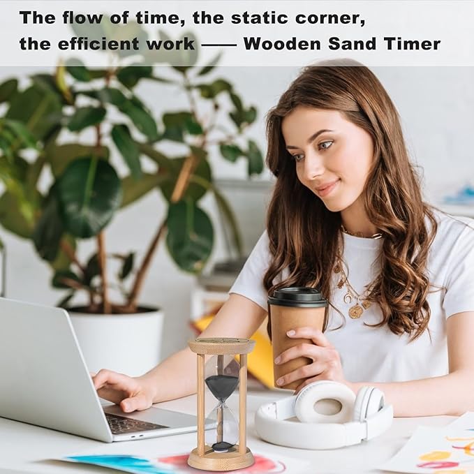 SuLiao Wooden Sand Timer 5 Minute Hourglass, Beech Small Black Sand Watch 5 Min, Reloj De Arena Hour Glass Sandglass for Home Office Decorative Game Classroom