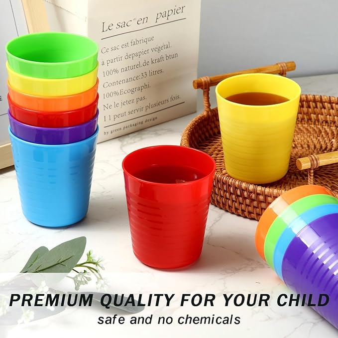 Eccliy 36pcs 8 oz Christmas Cups Unbreakable Plastic Stackable Juice Reusable Tumblers Bulk Plastic Drinking Cups for Kid Toddlers Baby Kid, Dishwasher Safe(Bright Color)