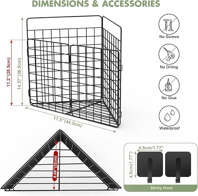 Large Corner Bath Toy Storage, Metal Bathtub Shower Toy Holder, Foldable bath Tub Toy Organizers Black, Bathroom Toy Storage with Drainage for Sorting Toys/Clothes/Toiletries