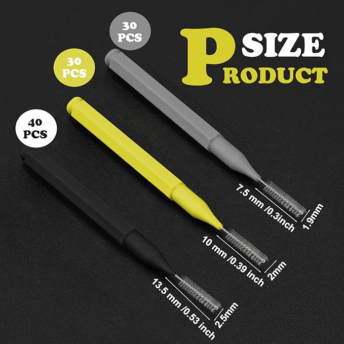 Patelai 100 Pieces Braces Brush for Cleaner Interdental Brush Toothpick Dental Tooth Flossing Head Oral Dental Hygiene Flosser Toothpick Cleaners Tooth Cleaning Tool (Black, Grey,Yellow,Various Sizes)