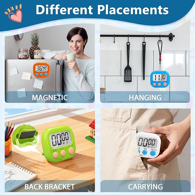 12 Pack Digital timers for Classroom, Magnetic Countdown Kitchen Timers for Cooking, Big Digits Loud Alarm Timer for Kids, Teachers, Sports, Study, Gym, Training, Baking