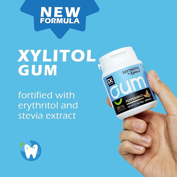 DC24 DAILY CARE Xylitol Chewing Gum with Erythritol, Aspartame Free & Sugar Free Gum, Low-Calorie, Sugarless, Natural Peppermint, 60 Pieces (Pack of 2)