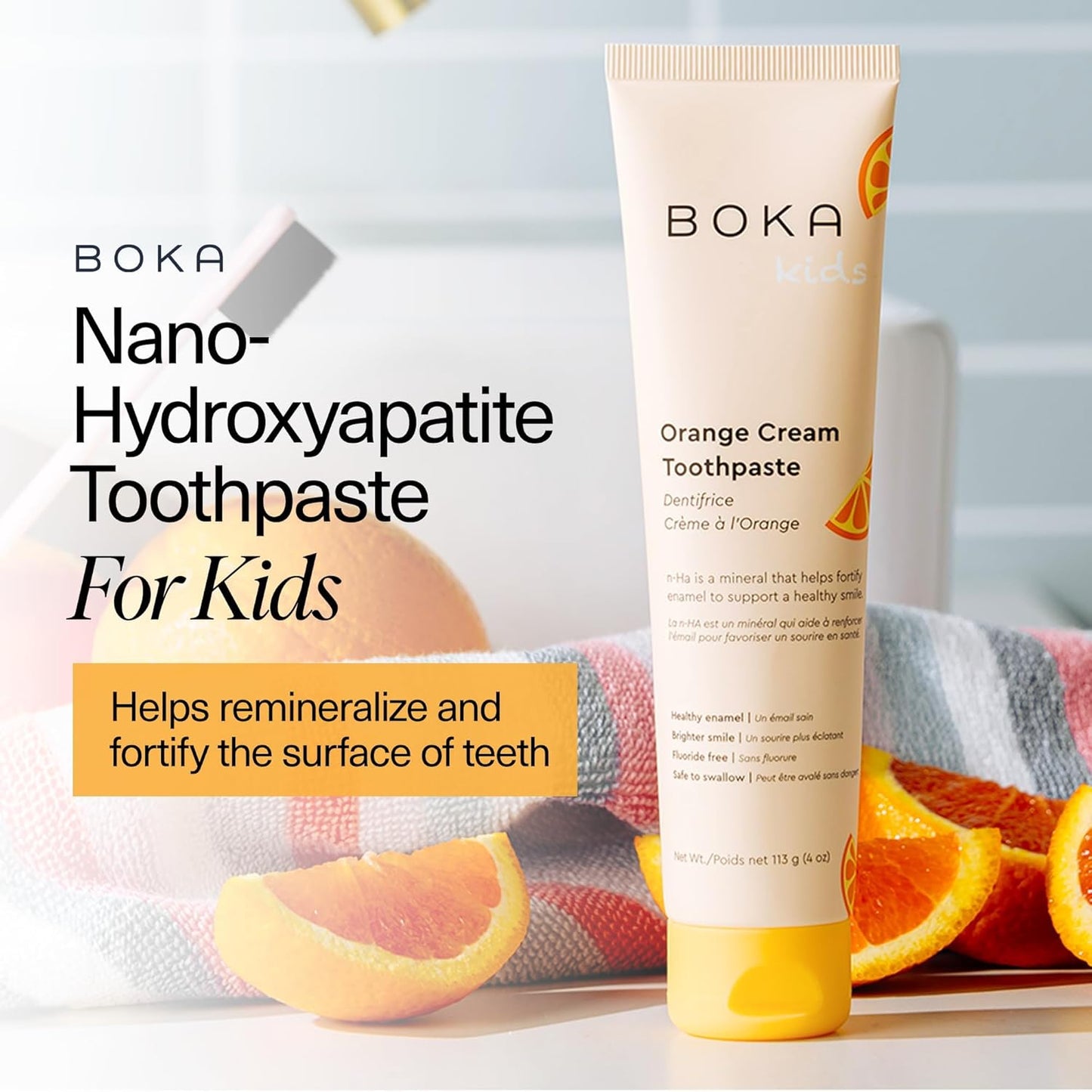Boka Fluoride Free Toothpaste Nano Hydroxyapatite Toothpaste - Orange Cream Flavor, 4 oz 3Pk US Manufactured