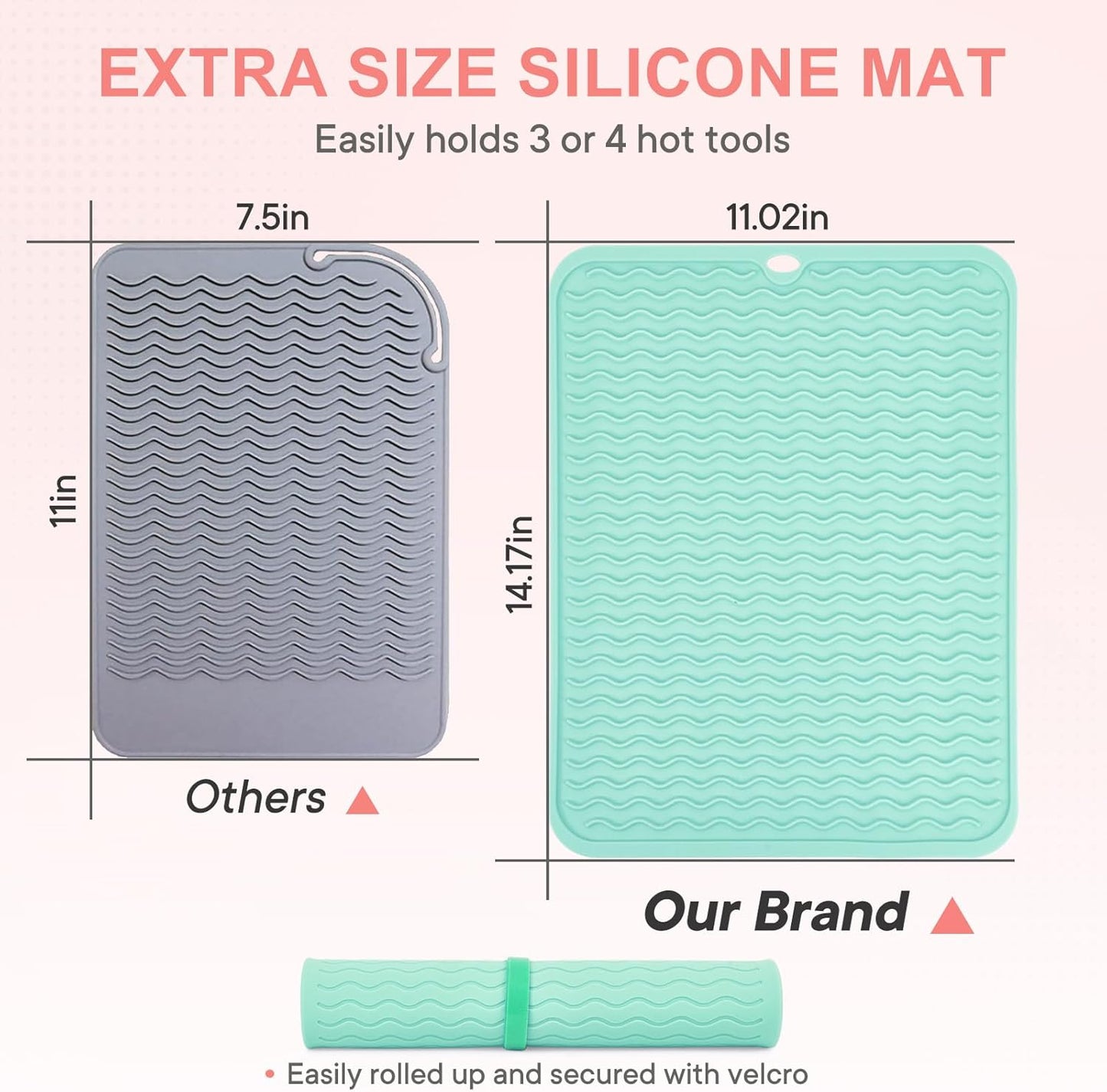 Oversize Silicone Heat Resistant Mat, Portable Travel Mat Cover for Curling Irons, Flat Irons, Hair Straightener and Hot Hair Styling Tools(14.2" x 11")