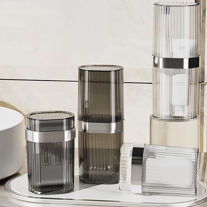 Travel Toothbrush Cup Case, Toothbrush Travel Container Portable Travel Toothbrush Holder Toothpaste Storage for School Camping Business Trip Bathroom (White,Grey)