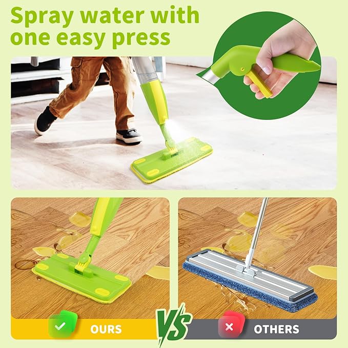Kids Spray Mop, Fun & Functional Toddler Mop Cleaning Set,Real Working Mini Mop, Pretend Play Toy –Includes Spray Bottle,Washable Microfiber Pads, Montessori Kids Cleaning Toy Set -Green