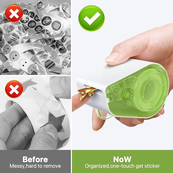 Manual Sticker Dispenser for Rolls of Stickers with 1520Pcs 1Inch Gold Star,Red Heart,Smiley Face Stickers for Kids Reward,Behavior Chart,School Classroom Student Teacher Supplies Gifts(Green)