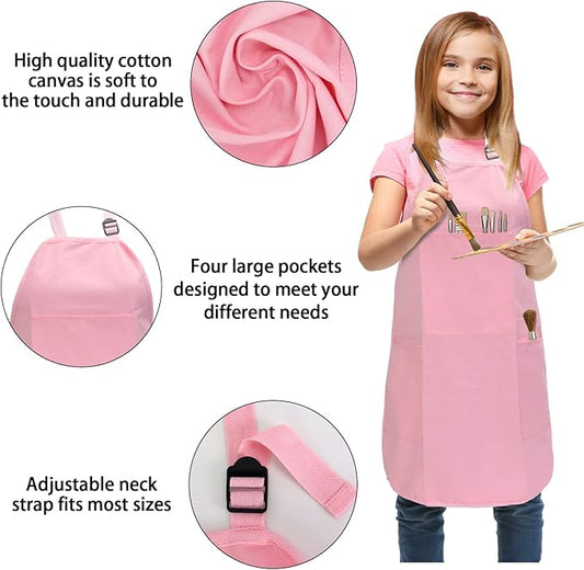 FreeNFond Kids Apron Adjustable Child Apron with 4 Pockets for Baking Painting