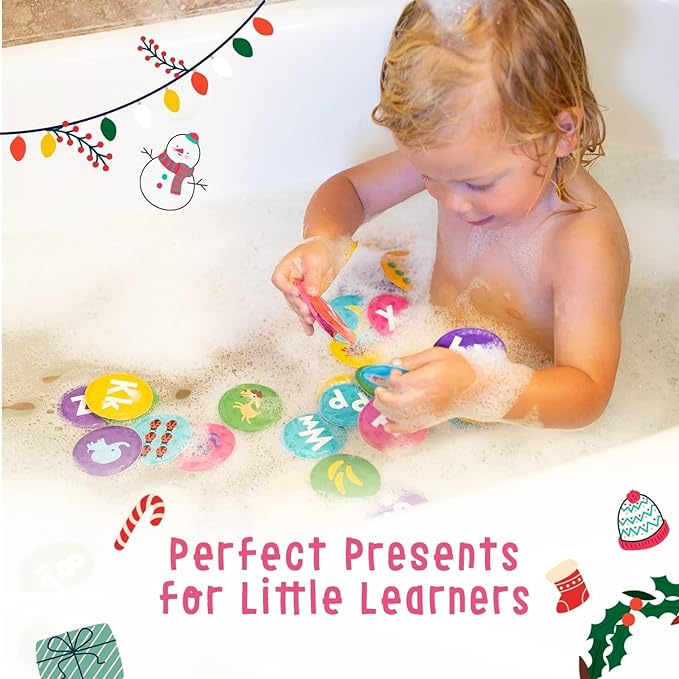 merka Bath Toys Flash Cards - 36-Pc Multicolor 2.25-Inch Foam Alphabet & Number Cards - Waterproof Bath Time Toddler Learning Toys for Ages 1-3