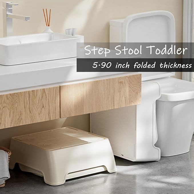 Two Step Stool for Kids,Foldable 2 Step Stool for Toddlers,Non-Slip with Handles Kids Stool for Bathroom Sink,Toilet Bedroom, Potty Training,Kitchen