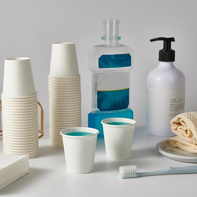 3 oz Paper Cups 600 Count Disposable Bathroom Mouthwash Espresso White Cups for Party, Picnic, Travel and Events