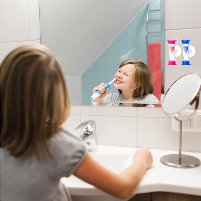 TecaherFav 2-Minute Hourglass Sand Timers with Suction Cup - Set of 2 Unbreakable Plastic Sand Clock Timer for Kids, Classroom, Games, Toothbrushing (Pink & Blue)