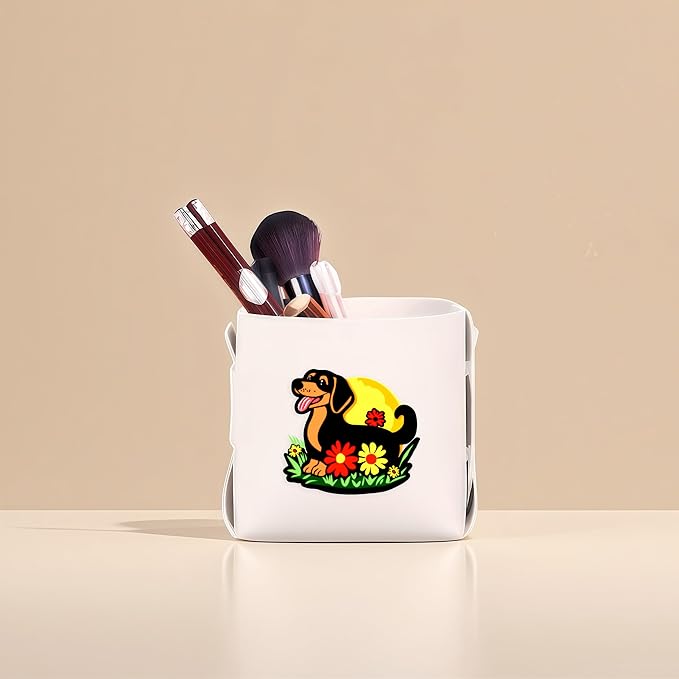 Dog Makeup Brush Holder, Decorative Desk Organizer for Jewelry Pen Pencil Glasses Storage, Dachshund Lovers Themed Gifts Stuff For Girls Teens Kids Women!