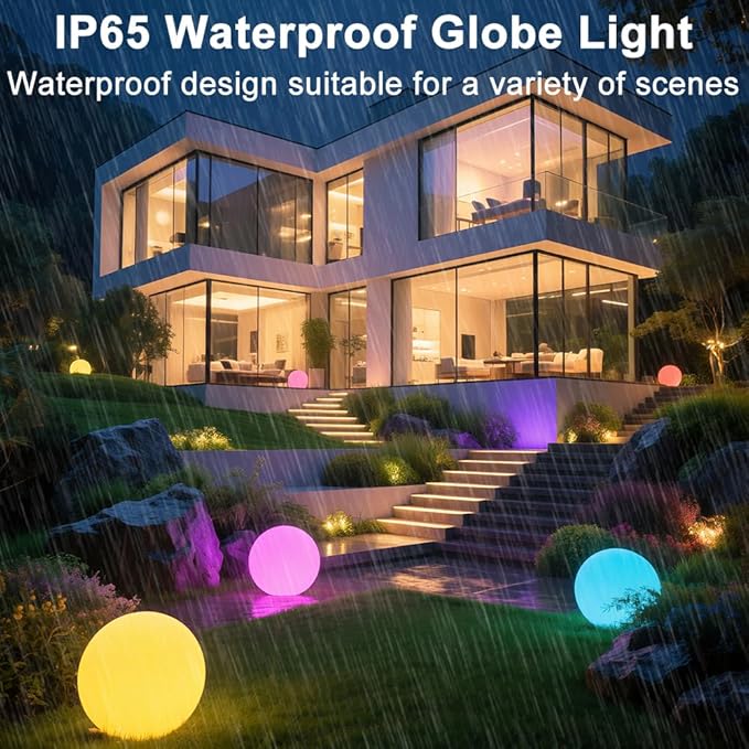 16 In Cordless LED Glowing Ball Light, LED Globe Orb Night Light w/Remote,16RGB Color Changing Waterproof Light Up Ball Rechargeable Indoor/Outdoor Mood Lamp for Nursery Garden Patio Party Bar Decor.