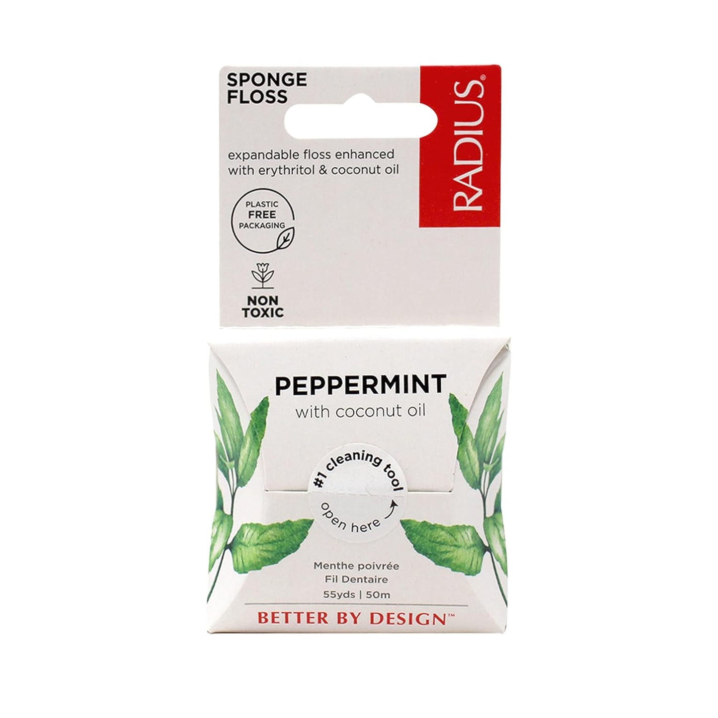 RADIUS Peppermint Dental Floss 55 Yards Vegan and Non-Toxic Oral Care Boost Total Tooth & Gum Protection Clear - Pack of 6